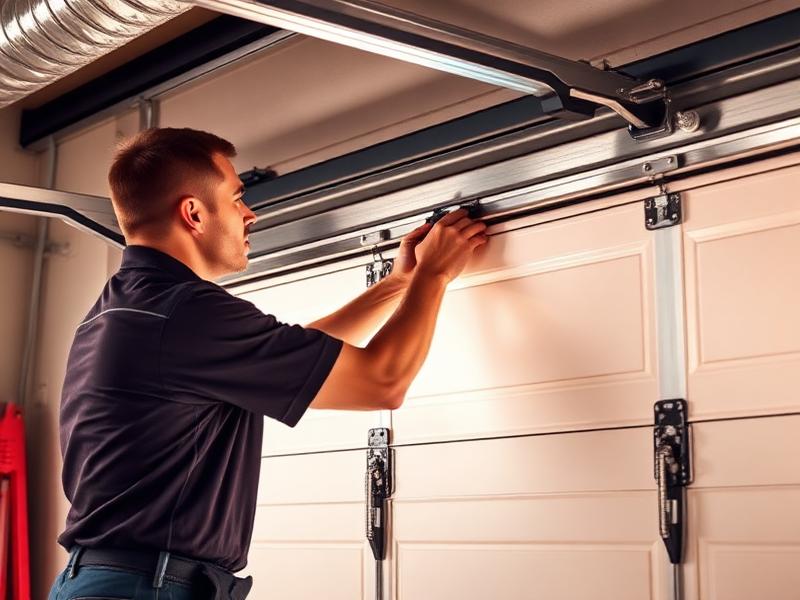 Technician repairing a garage door in La Center, WA